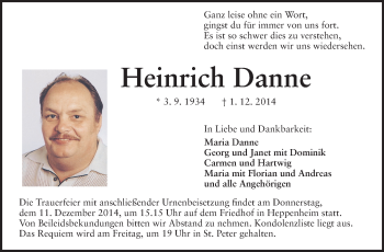 Traueranzeige von Heinrich Danne von Starkenburger Echo