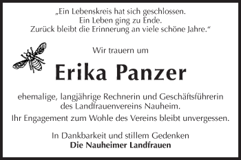 Traueranzeige von Erika Panzer von Rüsselsheimer Echo, Groß-Gerauer-Echo, Ried Echo