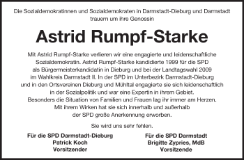 Traueranzeige von Astrid Rumpf-Starke von Echo-Zeitungen (Gesamtausgabe)