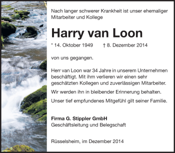 Traueranzeige von Harry van Loon von Rüsselsheimer Echo, Groß-Gerauer-Echo, Ried Echo