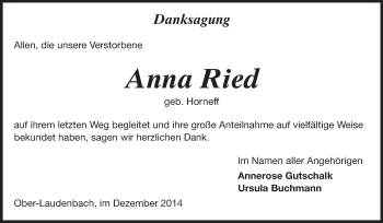 Traueranzeige von Anna Ried von Starkenburger Echo
