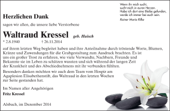 Traueranzeige von Waltraud Kressel von Echo-Zeitungen (Gesamtausgabe)