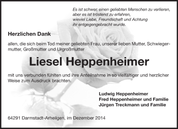 Traueranzeige von Liesel Heppenheimer von Echo-Zeitungen (Gesamtausgabe)