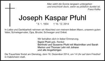 Traueranzeige von Joseph Kaspar Pfuhl von Echo-Zeitungen (Gesamtausgabe)