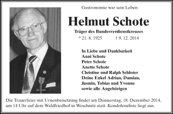 Traueranzeige von Helmut Schote von Starkenburger Echo