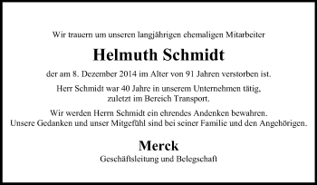 Traueranzeige von Helmuth Schmidt von Echo-Zeitungen (Gesamtausgabe)