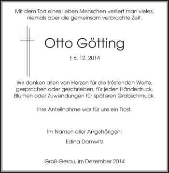 Traueranzeige von Otto Götting von Rüsselsheimer Echo, Groß-Gerauer-Echo, Ried Echo