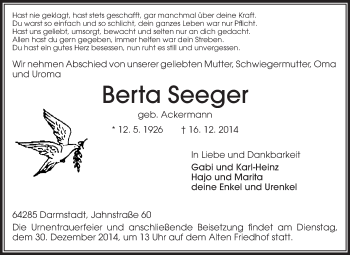 Traueranzeige von Berta Seeger von Echo-Zeitungen (Gesamtausgabe)