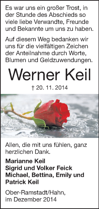 Traueranzeige von Werner Keil von Echo-Zeitungen (Gesamtausgabe)