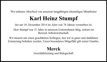 Traueranzeige von Karl Heinz Stumpf von Echo-Zeitungen (Gesamtausgabe)