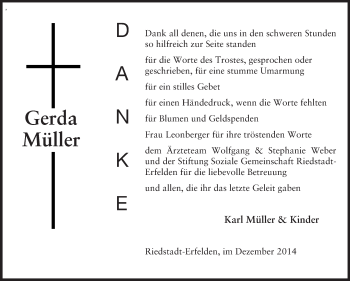 Traueranzeige von Gerda Müller von Rüsselsheimer Echo, Groß-Gerauer-Echo, Ried Echo