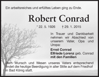 Traueranzeige von Robert Conrad von Odenwälder Echo