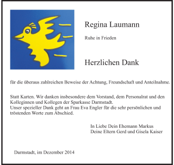 Traueranzeige von Regina Laumann von Echo-Zeitungen (Gesamtausgabe)