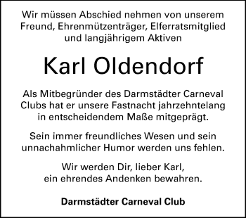 Traueranzeige von Karl Oldendorf von Echo-Zeitungen (Gesamtausgabe)