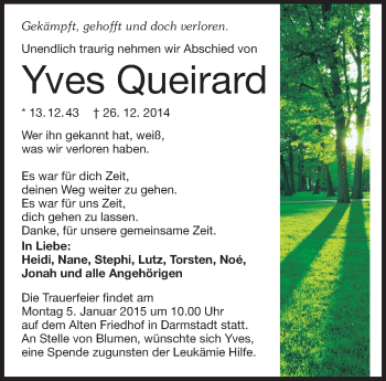 Traueranzeige von Yves Queirard von Echo-Zeitungen (Gesamtausgabe)
