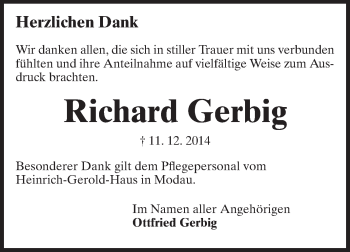 Traueranzeige von Richard Gerbig von Echo-Zeitungen (Gesamtausgabe)
