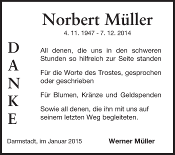 Traueranzeige von Norbert Müller von Echo-Zeitungen (Gesamtausgabe)