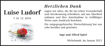 Traueranzeige von Luise Ludorf von Odenwälder Echo