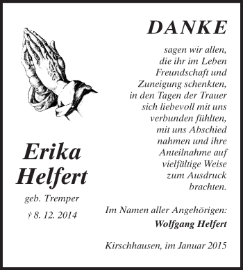 Traueranzeige von Erika Helfert von Starkenburger Echo