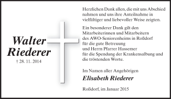 Traueranzeige von Walter Riederer von Echo-Zeitungen (Gesamtausgabe)