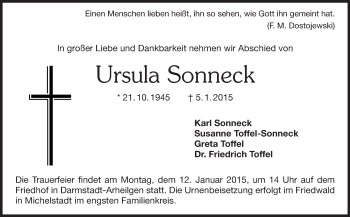 Traueranzeige von Ursula Sonneck von Echo-Zeitungen (Gesamtausgabe)