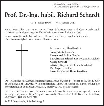 Traueranzeige von Richard Schardt von Echo-Zeitungen (Gesamtausgabe)