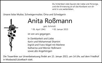 Traueranzeige von Anita Roßmann von Echo-Zeitungen (Gesamtausgabe)