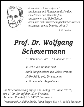 Traueranzeige von Wolfgang Scheuermann von Echo-Zeitungen (Gesamtausgabe)