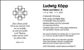 Traueranzeige von Ludwig Köpp von Odenwälder Echo