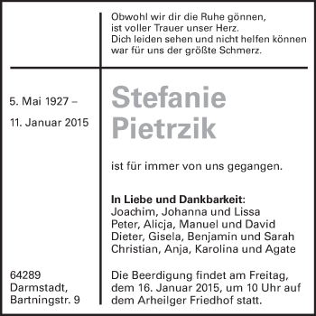 Traueranzeige von Stefanie Pietrzik von Echo-Zeitungen (Gesamtausgabe)