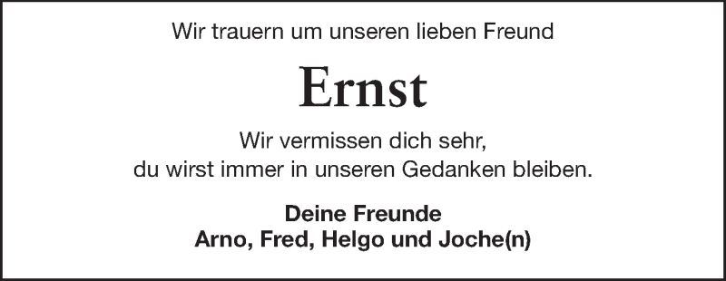  Traueranzeige für Ernst  vom 17.01.2015 aus Echo-Zeitungen (Gesamtausgabe)