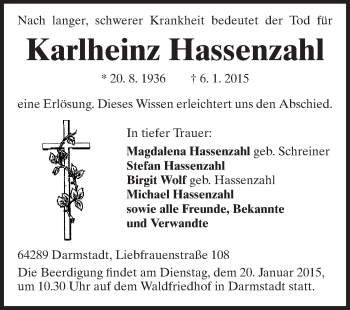 Traueranzeige von Karlheinz Hassenzahl von Echo-Zeitungen (Gesamtausgabe)
