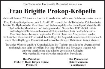 Traueranzeige von Brigitte Prokop-Kröpelin von Echo-Zeitungen (Gesamtausgabe)