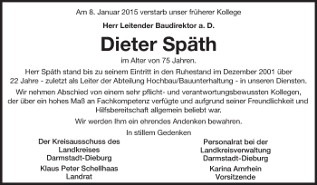Traueranzeige von Dieter Späth von Echo-Zeitungen (Gesamtausgabe)