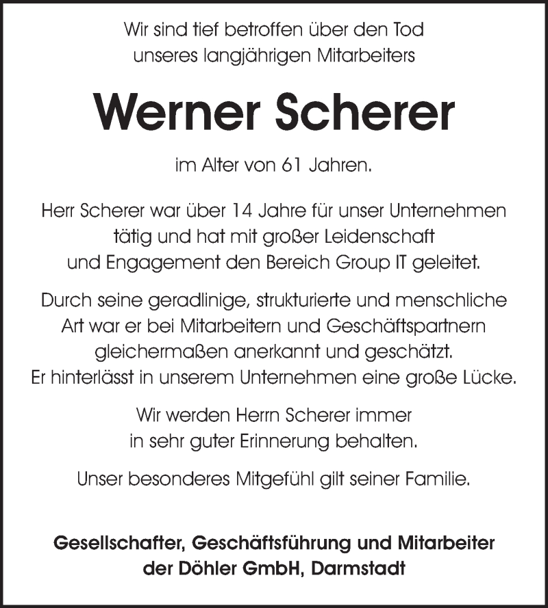  Traueranzeige für Werner Scherer vom 17.01.2015 aus Echo-Zeitungen (Gesamtausgabe)