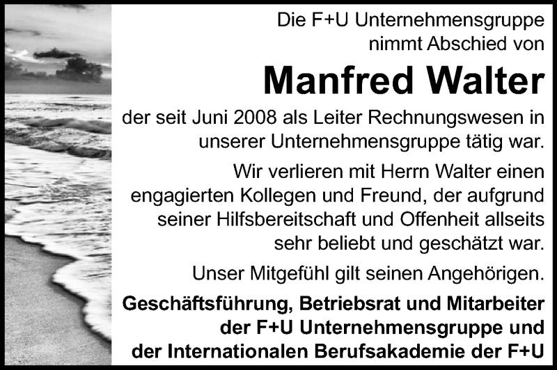  Traueranzeige für Manfred Walter vom 17.01.2015 aus Echo-Zeitungen (Gesamtausgabe)