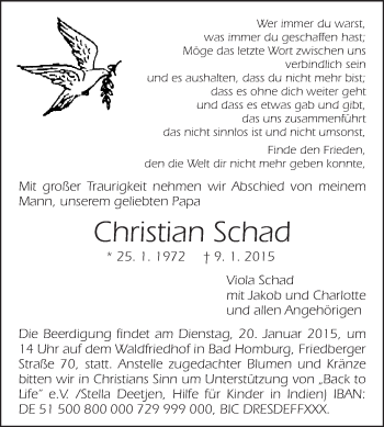Traueranzeige von Christian Schad von Echo-Zeitungen (Gesamtausgabe)