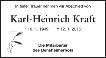 Traueranzeige von Karl-Heinrich Kraft von Rüsselsheimer Echo, Groß-Gerauer-Echo, Ried Echo