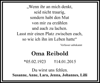 Traueranzeige von Annemarie Reibold von Echo-Zeitungen (Gesamtausgabe)