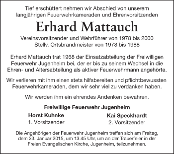 Traueranzeige von Erhard Mattauch von Echo-Zeitungen (Gesamtausgabe)