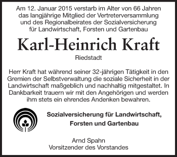 Traueranzeige von Karl-Heinrich Kraft von Echo-Zeitungen (Gesamtausgabe)