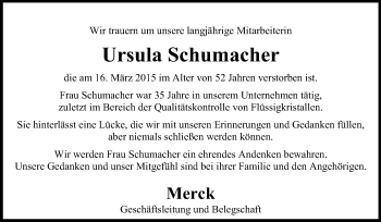 Traueranzeige von Ursula Schumacher von Echo-Zeitungen (Gesamtausgabe)