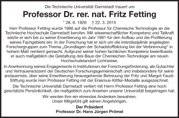 Traueranzeige von Fritz Fetting von Echo-Zeitungen (Gesamtausgabe)