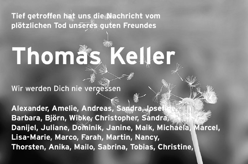  Traueranzeige für Thomas Keller vom 13.03.2015 aus Odenwälder Echo