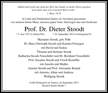 Traueranzeige von Dieter Stoodt von trauer.echo-online.de