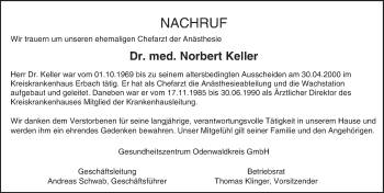 Traueranzeige von Norbert Keller von trauer.echo-online.de