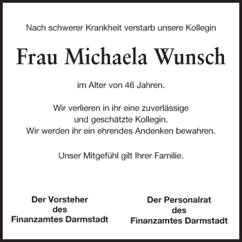 Traueranzeige von Michaela Wunsch von Echo-Zeitungen (Gesamtausgabe)