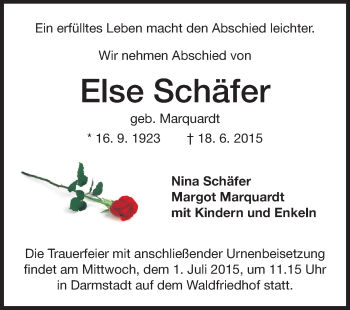 Traueranzeige von Else Schäfer von Echo-Zeitungen (Gesamtausgabe)