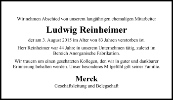 Traueranzeige von Ludwig Reinheimer von trauer.echo-online.de