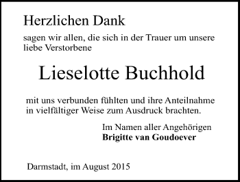 Traueranzeige von Lieselotte Buchhold von trauer.echo-online.de